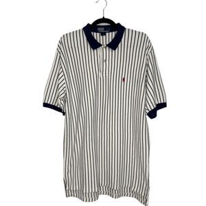 Polo Ralph Lauren Men’s Medium Short Sleeve Knit Polo Shirt Pinstripe Red Pony